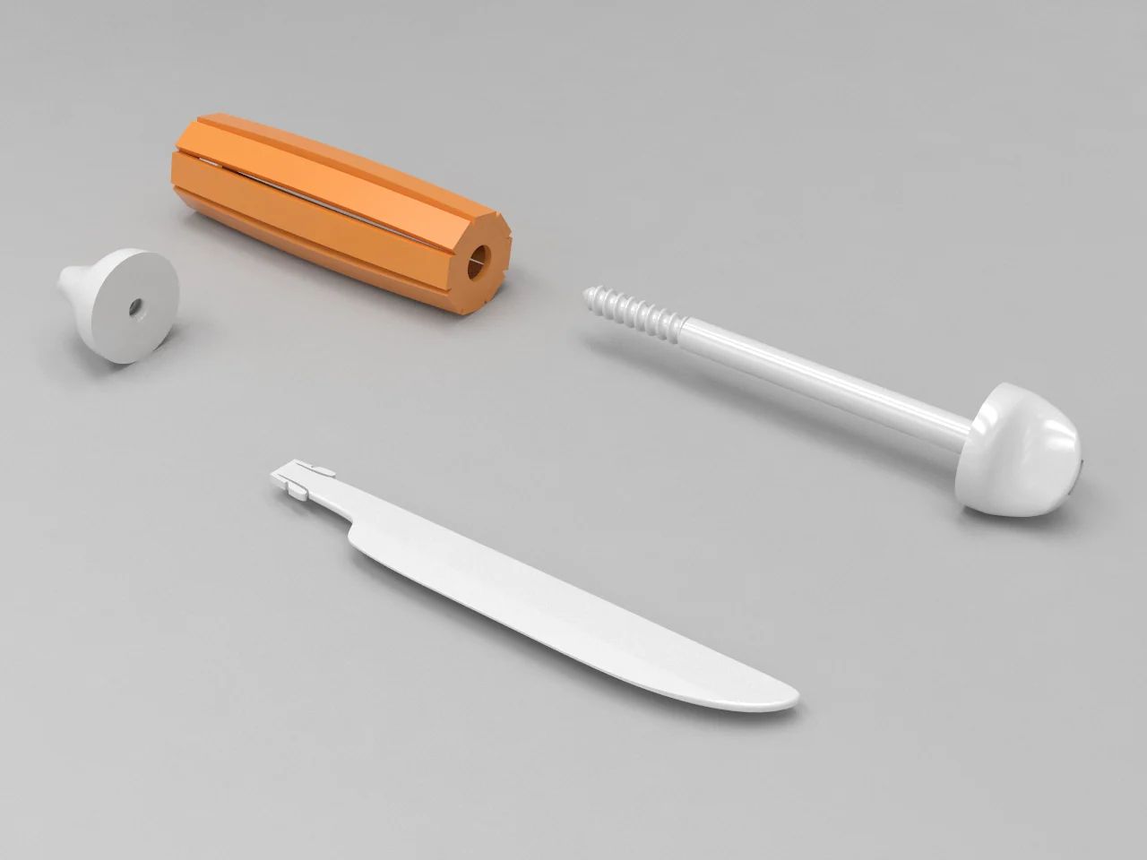 Exploded view of the adaptive cutlery handle and utensil head