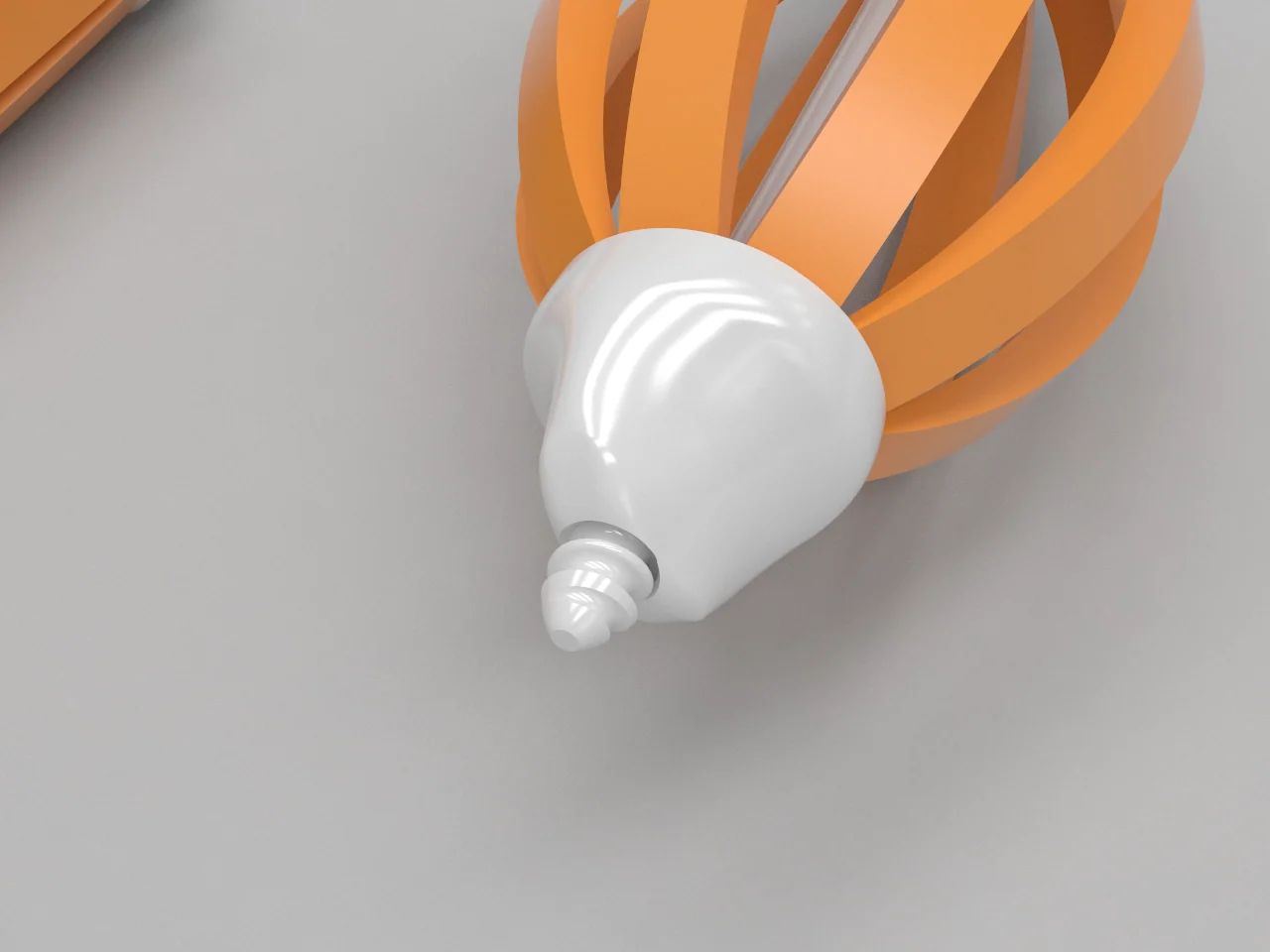 Close-up rendering of the end cap and elastic orange handle