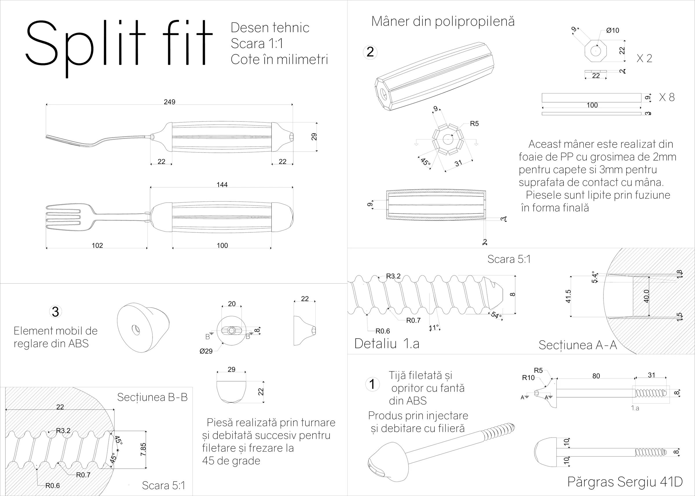 Technical drawing of the adaptive cutlery handle