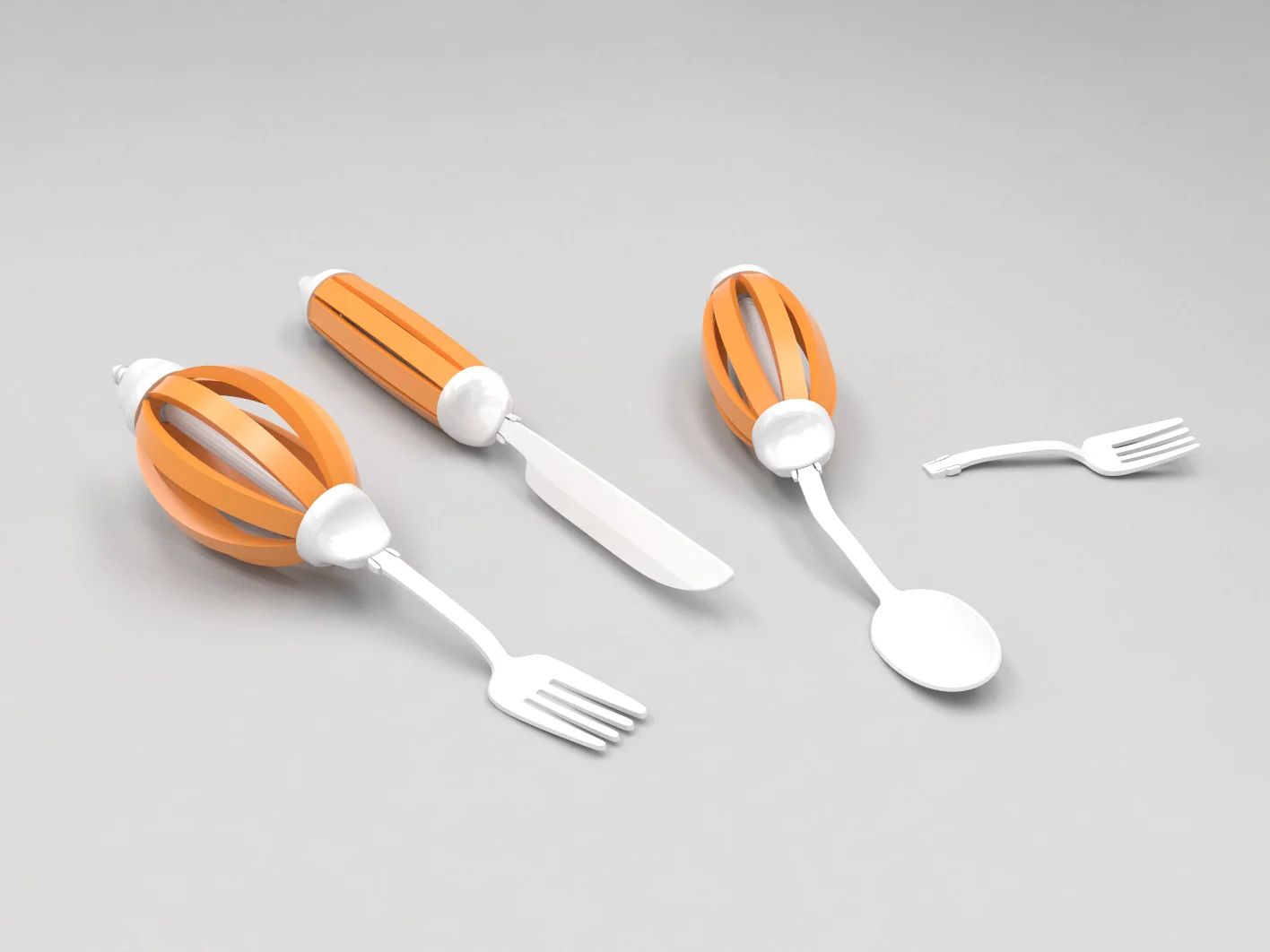 Adaptive fork, knife, and spoon with orange elastic handles