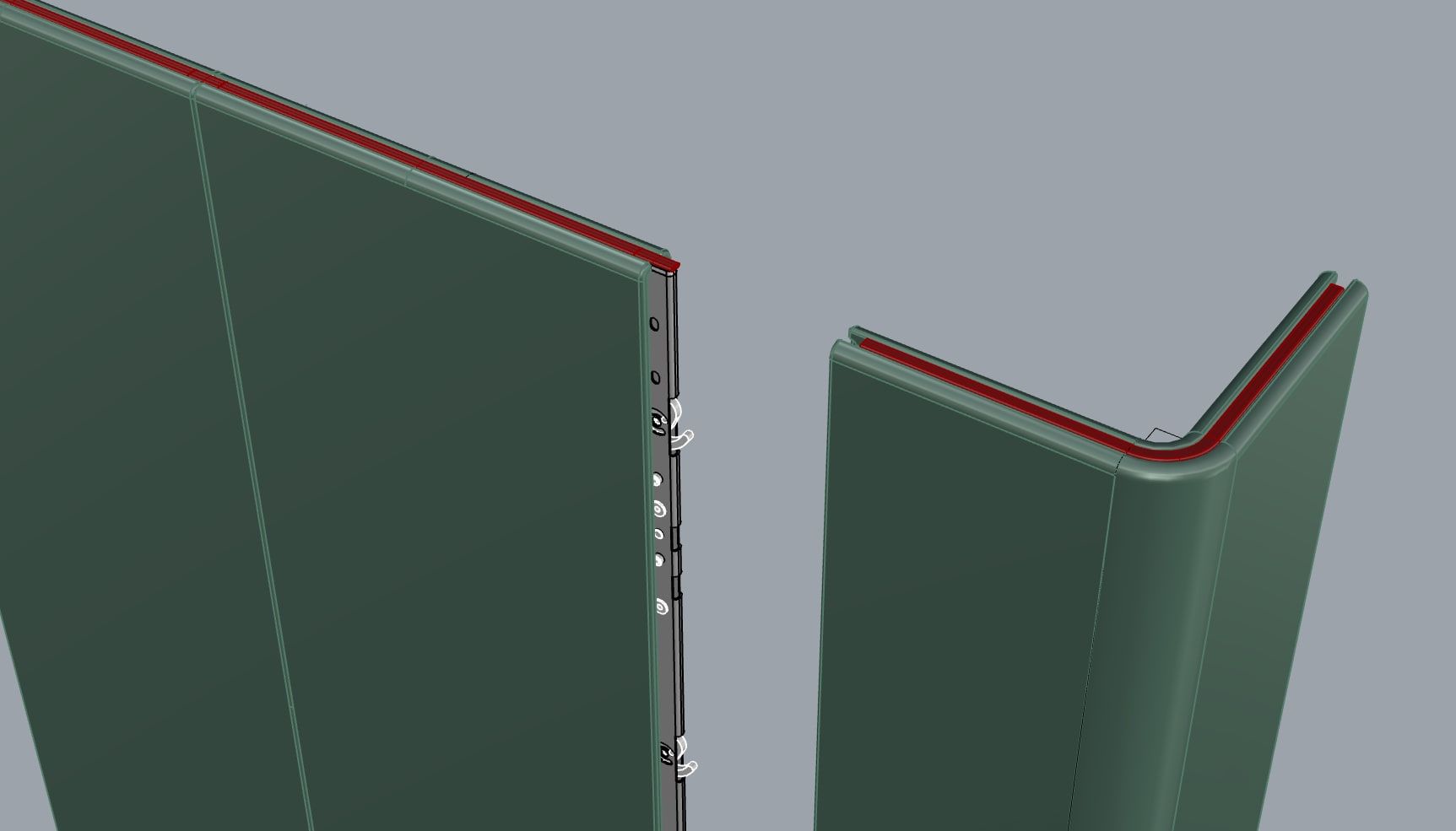 CAD detail showing the concealed metal connector between two acoustic panels
