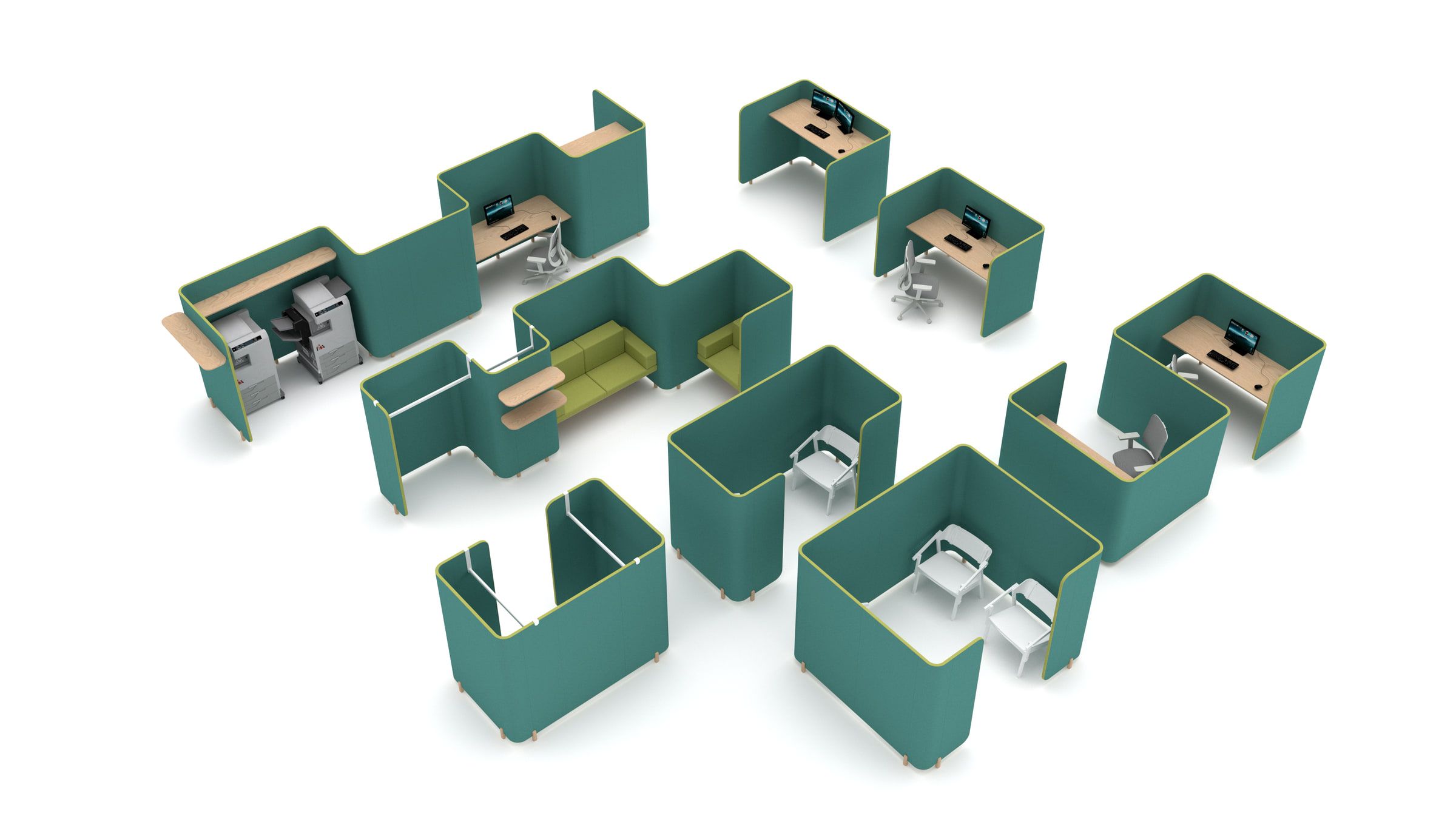 A family of green modular acoustic-panel configurations for offices and shared spaces