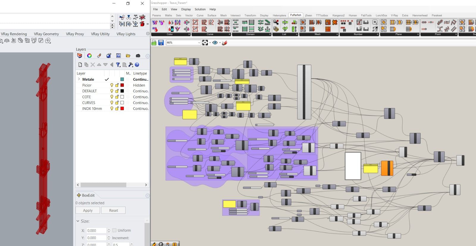 Grasshopper definition and three-dimensional connector model used to develop the panel system