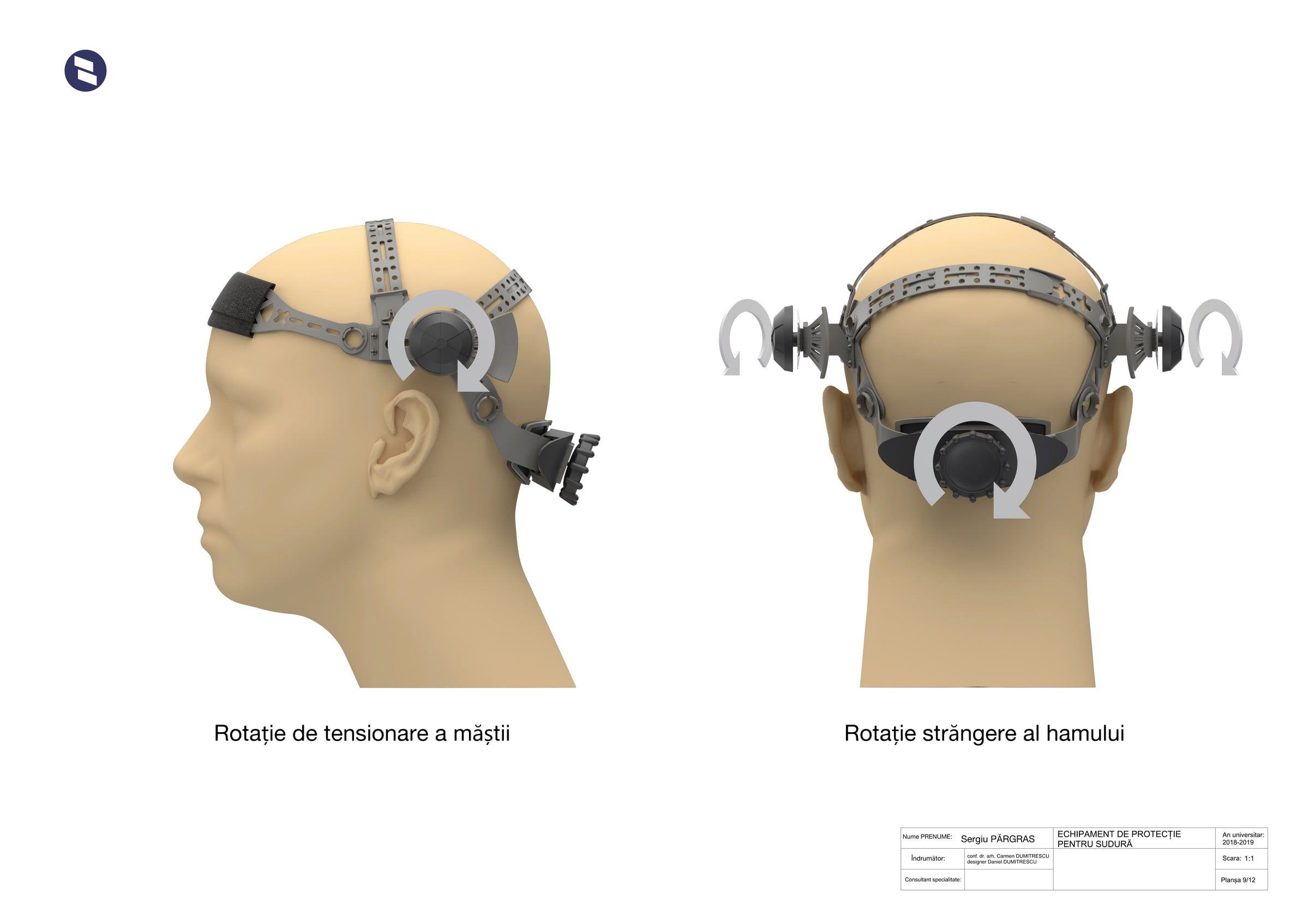 WeldLite harness tension and rotation adjustment views